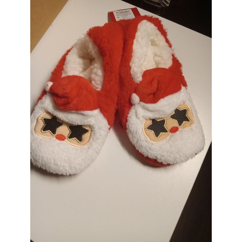 Women's Santa Sunglasses Faux Fur Christmas Slipper Socks with Grippers -...